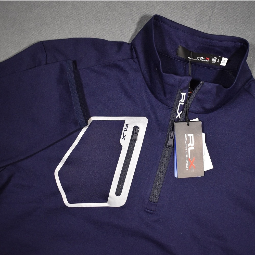 RLX Ralph Lauren Mens Quarter Zip Pullover Blue X-Large Chest Pocket MSRP $149‎